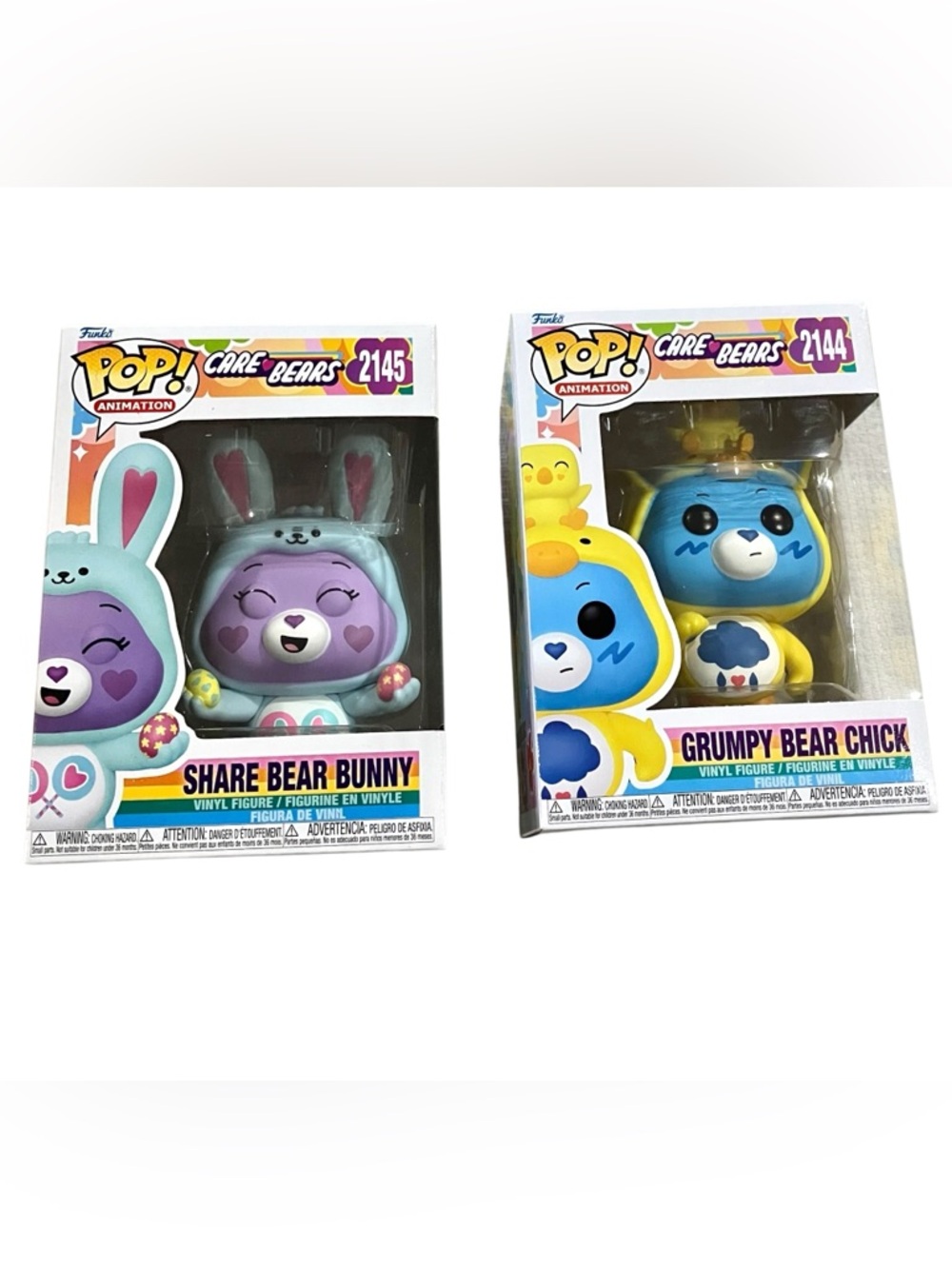 Care Bears Share Bear Bunny (Purple) & Grumpy Bear Chick (Blue) Funko Pop! Set